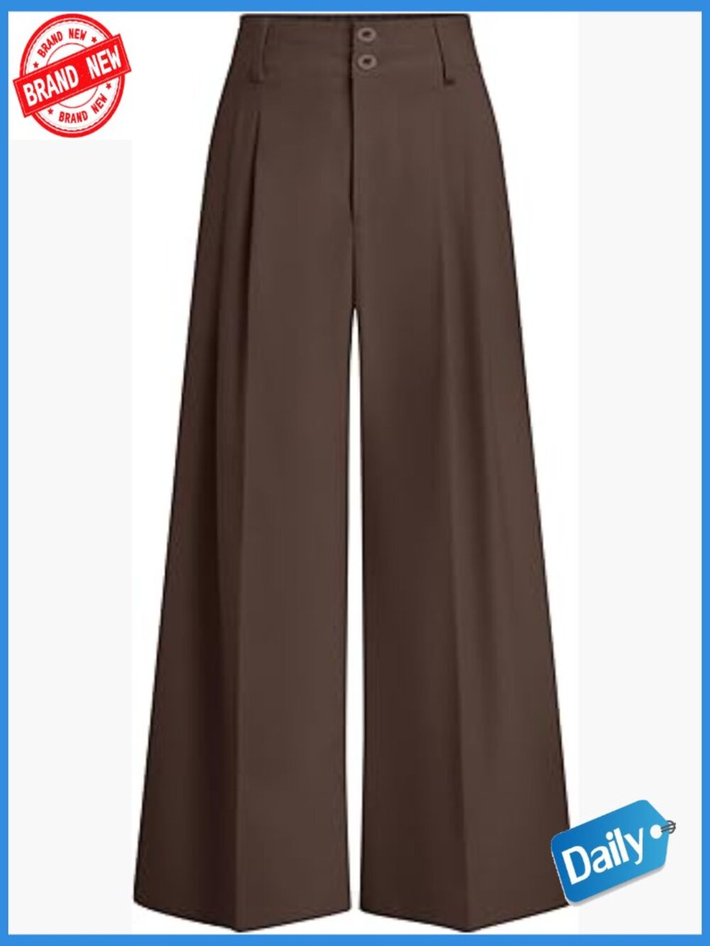 Wide Leg Palazzo Pants High Waist Pleated Trousers Button Front Work Casual